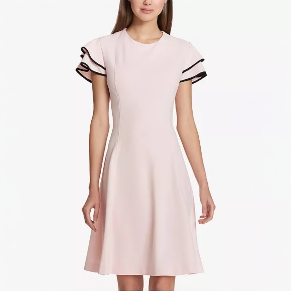 Tommy Hilfiger Flutter-Sleeve Fit & Flare Dress Soft Pink & Black Size 4